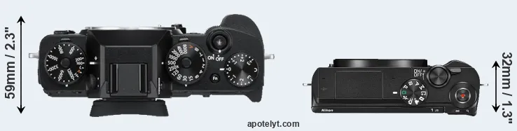 Compare X-T3 versus J5 top