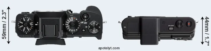 Compare X-T3 versus V1 top