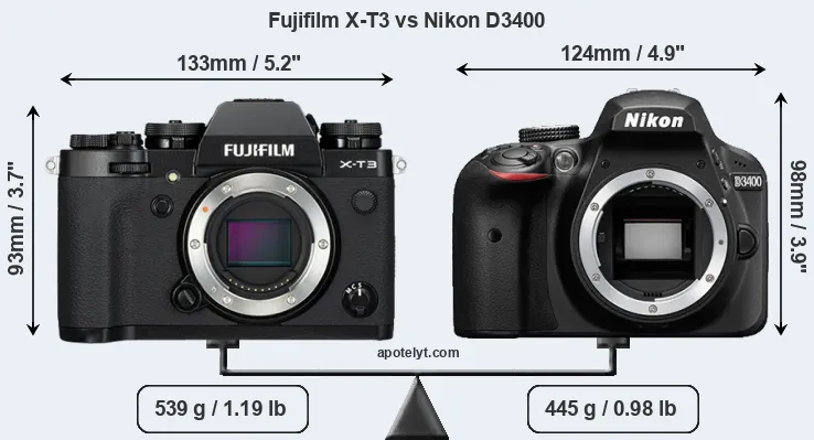 Size Fujifilm X-T3 vs Nikon D3400