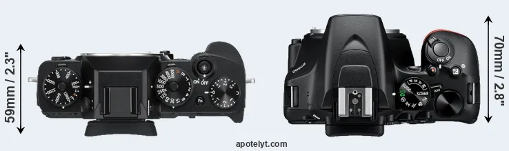 Compare X-T3 versus D3500 top