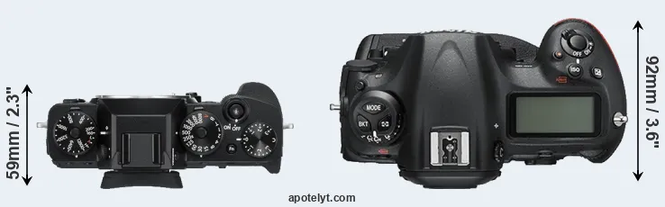 Compare X-T3 versus D5 top