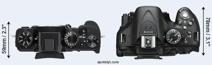 Compare X-T3 versus D5200 top