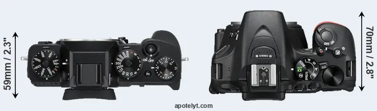 Compare X-T3 versus D5500 top