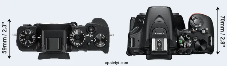 Compare X-T3 versus D5600 top