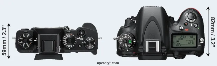 Compare X-T3 versus D610 top