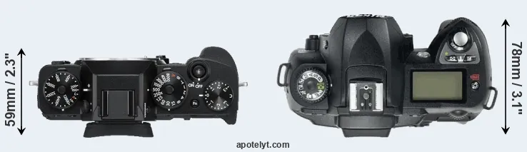 Compare X-T3 versus D70 top
