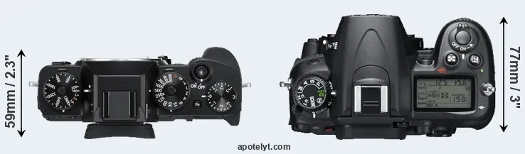 Compare X-T3 versus D7000 top
