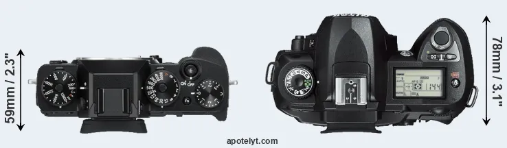 Compare X-T3 versus D70s top