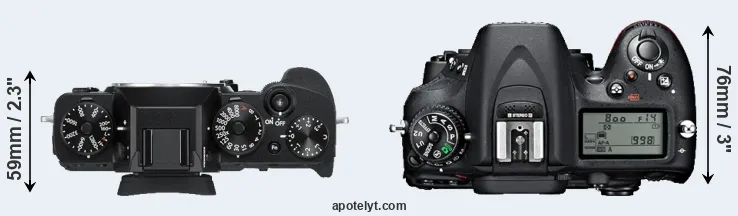 Compare X-T3 versus D7100 top