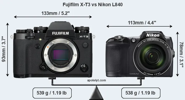 Size Fujifilm X-T3 vs Nikon L840