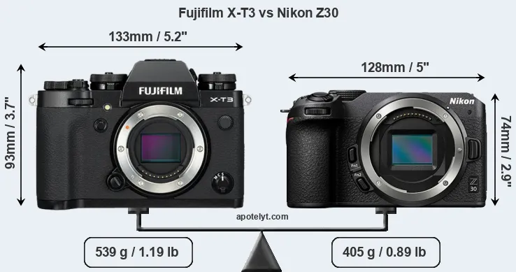 Size Fujifilm X-T3 vs Nikon Z30