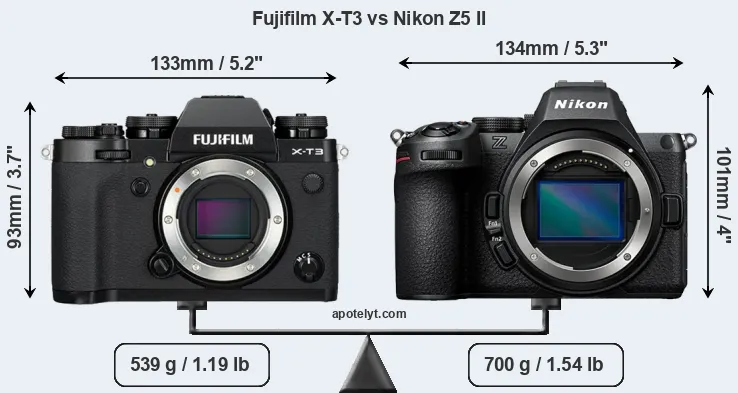 Size Fujifilm X-T3 vs Nikon Z5 II