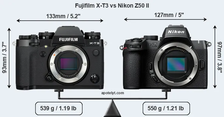 Size Fujifilm X-T3 vs Nikon Z50 II