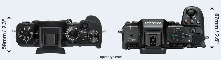 Compare X-T3 versus Z50 II top