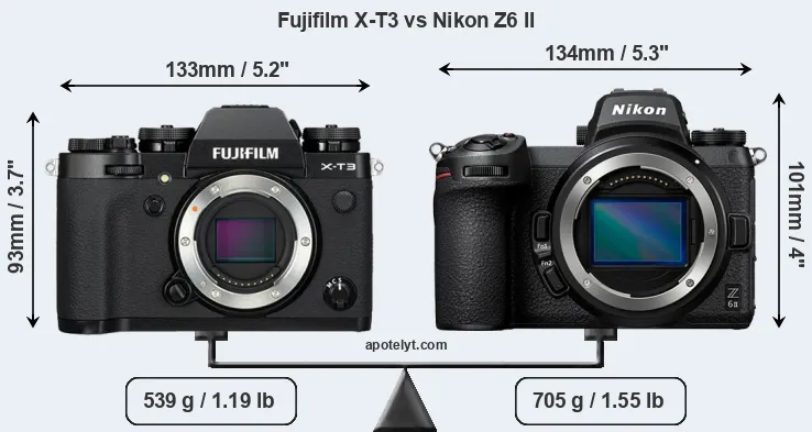 Size Fujifilm X-T3 vs Nikon Z6 II