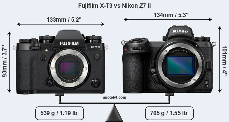 Size Fujifilm X-T3 vs Nikon Z7 II