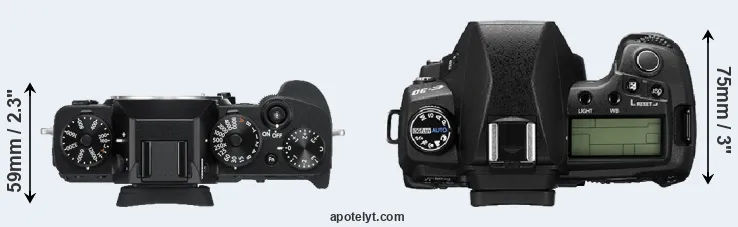Compare X-T3 versus E-30 top