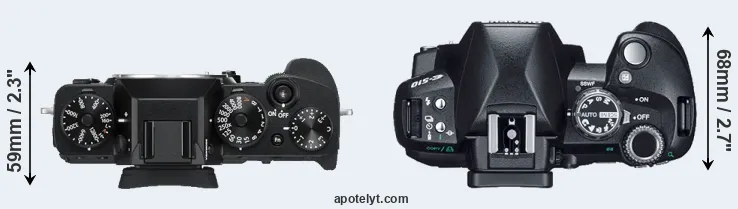 Compare X-T3 versus E-510 top