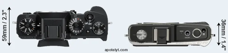 Compare X-T3 versus E-P2 top