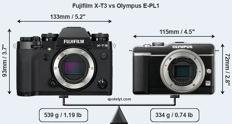 Size Fujifilm X-T3 vs Olympus E-PL1