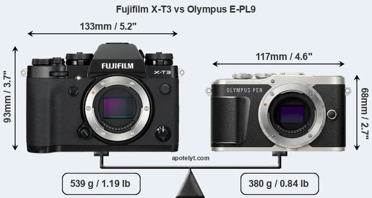 Size Fujifilm X-T3 vs Olympus E-PL9