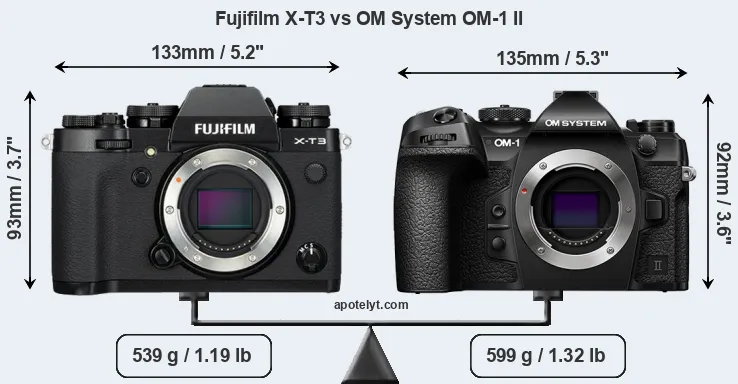 Size Fujifilm X-T3 vs OM System OM-1 II