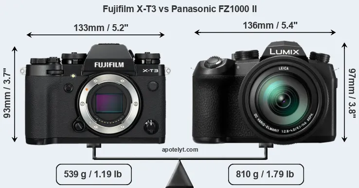 Size Fujifilm X-T3 vs Panasonic FZ1000 II