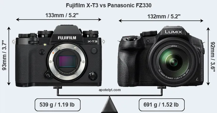 Size Fujifilm X-T3 vs Panasonic FZ330