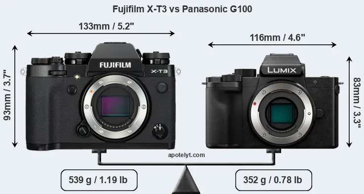 Size Fujifilm X-T3 vs Panasonic G100