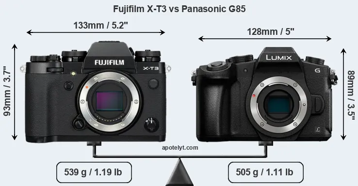 Size Fujifilm X-T3 vs Panasonic G85