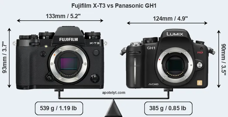 Size Fujifilm X-T3 vs Panasonic GH1