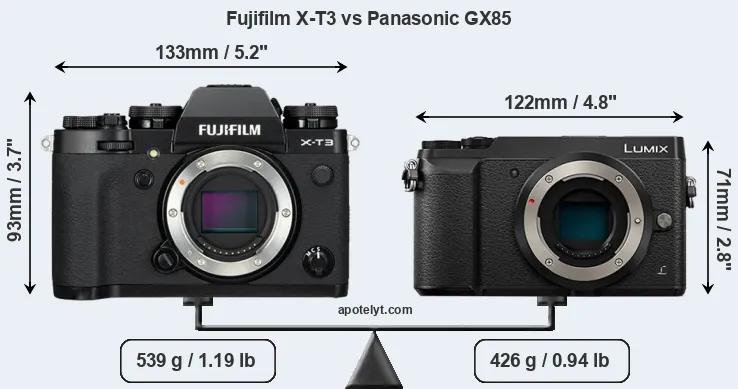 Size Fujifilm X-T3 vs Panasonic GX85
