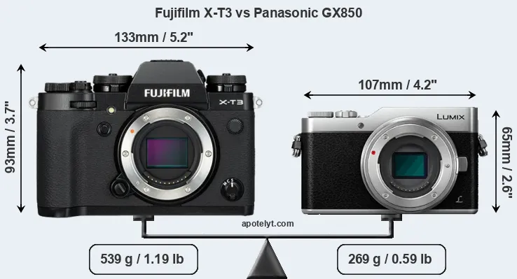 Size Fujifilm X-T3 vs Panasonic GX850