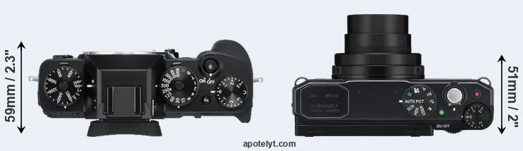Compare X-T3 versus MX-1 top