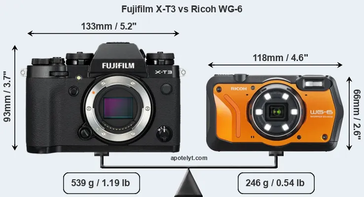 Size Fujifilm X-T3 vs Ricoh WG-6