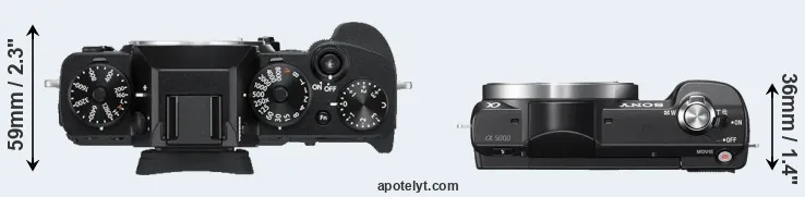 Compare X-T3 versus A5000 top