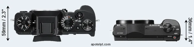 Compare X-T3 versus A5100 top