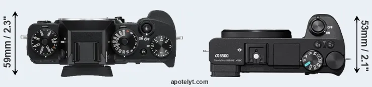 Compare X-T3 versus A6500 top