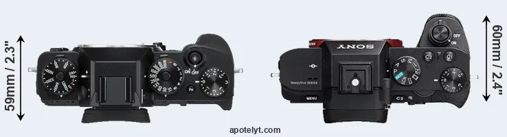 Compare X-T3 versus A7 II top