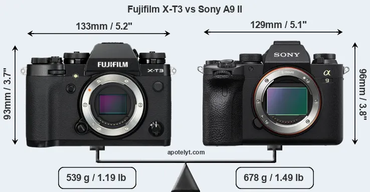 Size Fujifilm X-T3 vs Sony A9 II