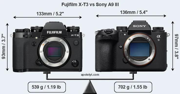 Size Fujifilm X-T3 vs Sony A9 III