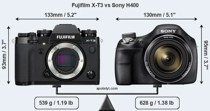 Size Fujifilm X-T3 vs Sony H400