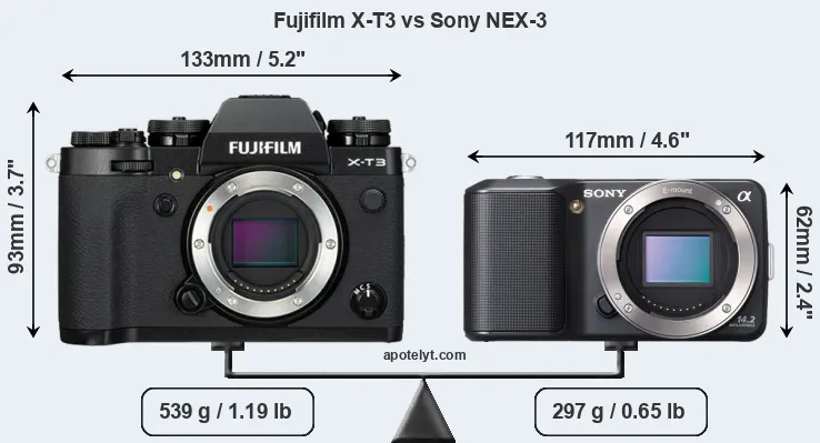 Size Fujifilm X-T3 vs Sony NEX-3