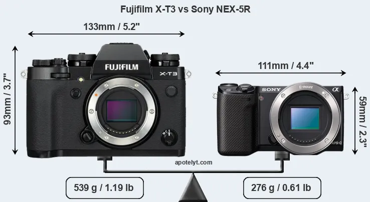Size Fujifilm X-T3 vs Sony NEX-5R