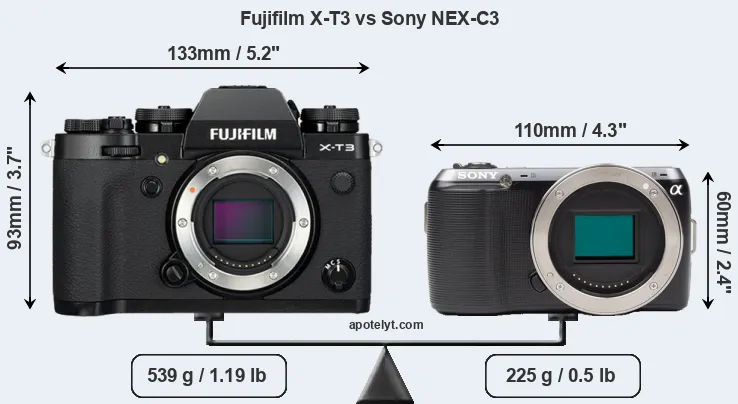 Size Fujifilm X-T3 vs Sony NEX-C3