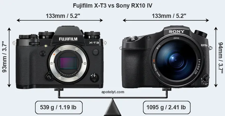 Size Fujifilm X-T3 vs Sony RX10 IV