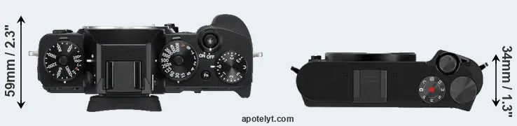 Compare X-T3 versus M1 top