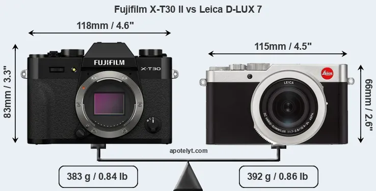 Size Fujifilm X-T30 II vs Leica D-LUX 7