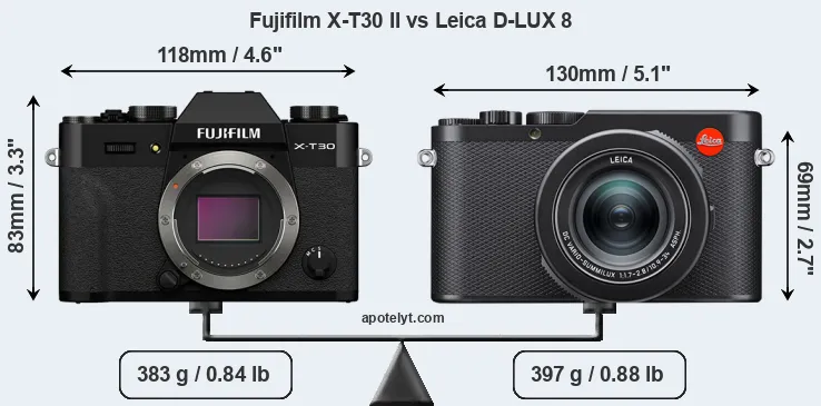 Size Fujifilm X-T30 II vs Leica D-LUX 8