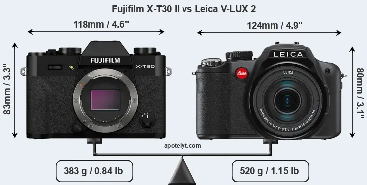 Size Fujifilm X-T30 II vs Leica V-LUX 2